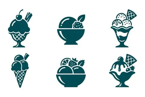 Flat style dessert icons set with ice cream and fruit Vector Stock Illustration