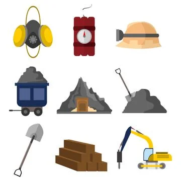 Flat Style Equipment Mining Vector Illustration Graphic Set Illustrazione stock