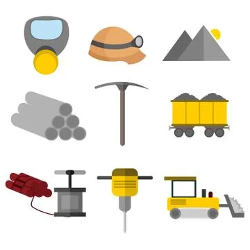 Flat Style Equipment Tool Mining Vector Illustration Graphic Set Illustration