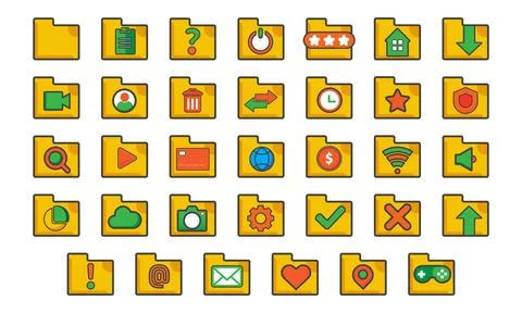 Flat style file folder icon set Stock Illustration