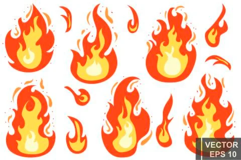 Flat style. The fire. Cartoon. Bright hot. Flame. Effect. For your design. Stock Illustration