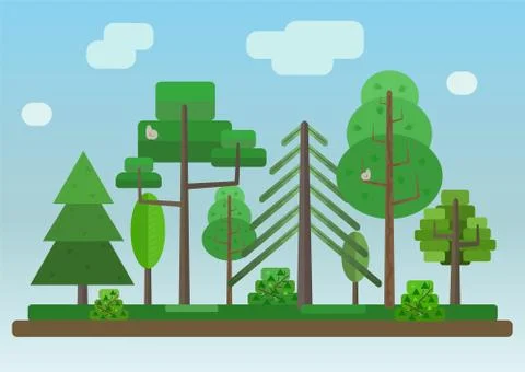 Flat Style Forest on Blue Sky Background Stock Illustration
