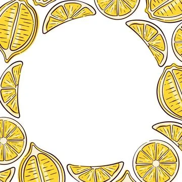 Flat style frame with lemon slices on white background. Border for summer theme Stock Illustration