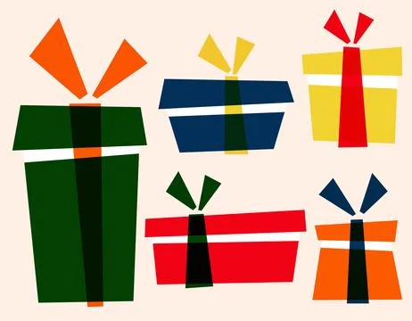 Flat style gift boxes, gifts isolated on white. Colorful packaging. Sale, s.. Stock Illustration