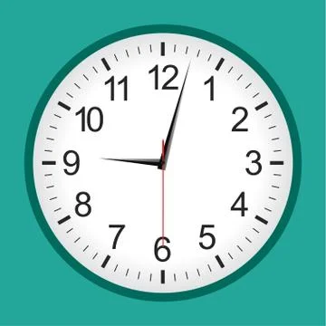 Flat style green analogue clock Stock Illustration