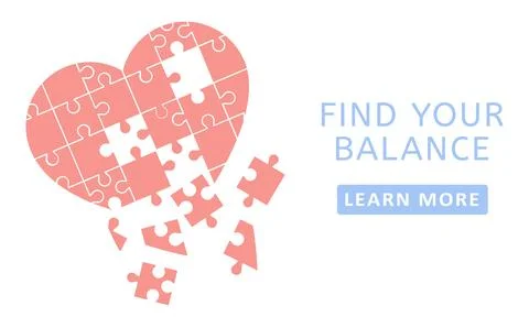 Flat Style Horizontal Banner with Puzzle Heart. Stock Illustration