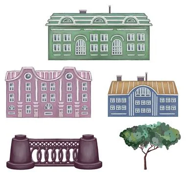 Flat style icon design of pizza cafe building. Retro old town design Stock Illustration