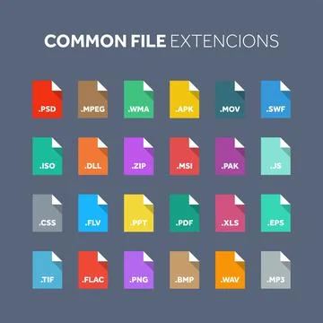 Flat style icon set. Source code, programming file type, extension. Document Illustrazione stock