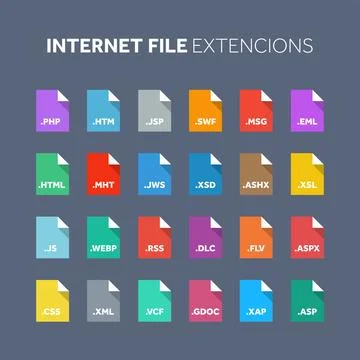 Flat style icon set. Source code, programming file type, extension. Document Stock Illustration