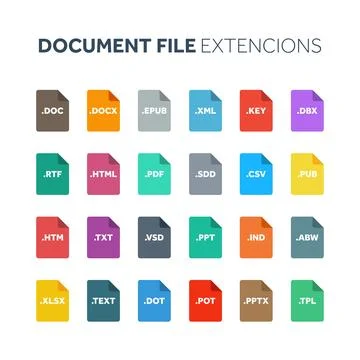 Flat style icon set. System file type extencion. Document format. Pictogram, web Stock Illustration