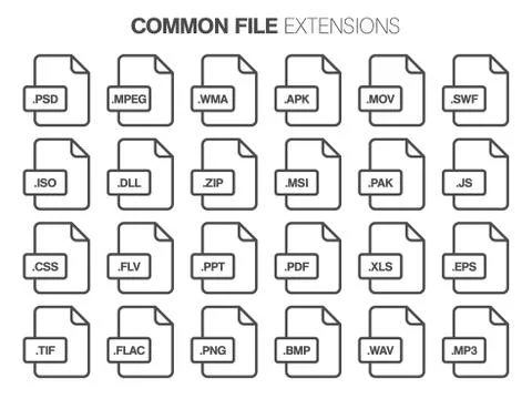 Flat style icon set. System,common file type, extencion b. Illustration
