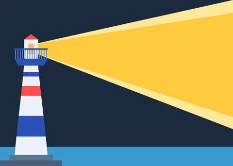 Flat style illustration of light house and yellow beacon Stock Illustration