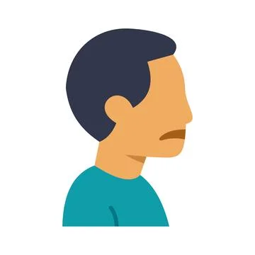 Flat style illustration of man in profile with mustache and short dark hair Stock Illustration