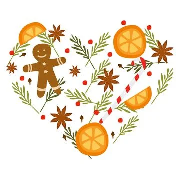 Flat style illustration of mulled wine ingredients oranges, anise stars, st.. Stock Illustration