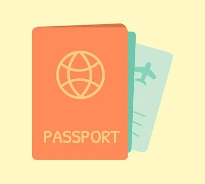 Flat style illustration of a red passport with travel ticket inside. Perfec.. Stock Illustration
