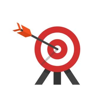 Flat style illustration of target with arrow in a bulls eye on tripod. Stock Illustration