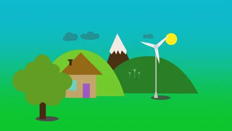 Flat style illustration of wind energy farm giving sustainable electricity. Stock Footage 132373008