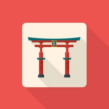 Flat style japan gate torii icon with shadow. Stock Illustration