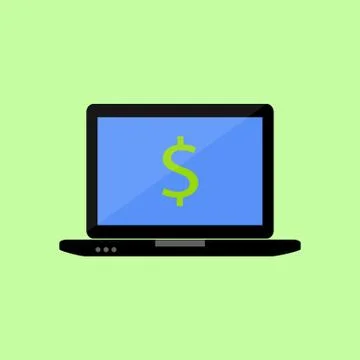 Flat style laptop with dollar Stock Illustration