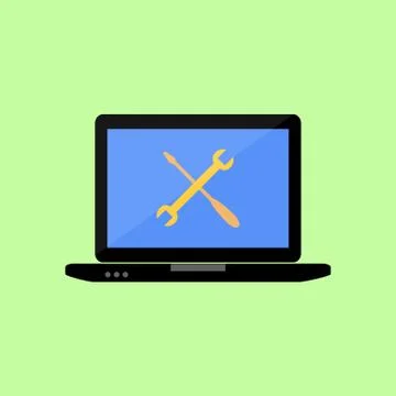 Flat style laptop with tools Stock Illustration
