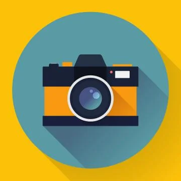 Flat style with long shadows, camera vector icon illustration Stock Illustration
