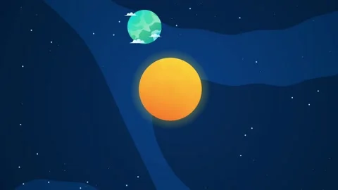 Flat style loop animation of sun and planet earth rotating in space motion graph Video stock 313578506