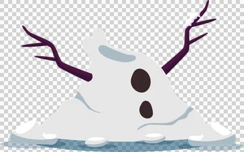 Flat style melted snowman is resting on transparent background, with coal Stock Illustration