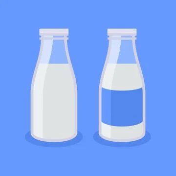 Flat Style Milk Bottle Icon on Blue Background. Vector Ilustração Stock