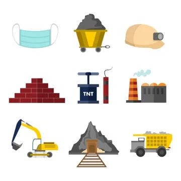 Flat Style Mining Related Vector Illustration Graphic Set Stock Illustration