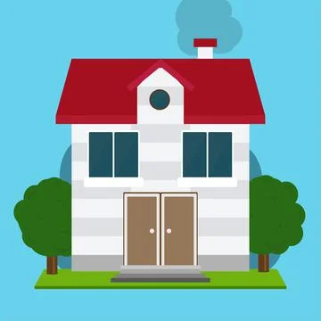 Flat style modern building. Vector illustration and blue background Stock Illustration