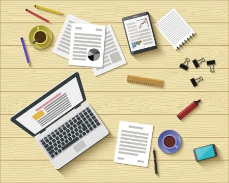 Flat Style Modern Design of Office Workplace. Stock Illustration
