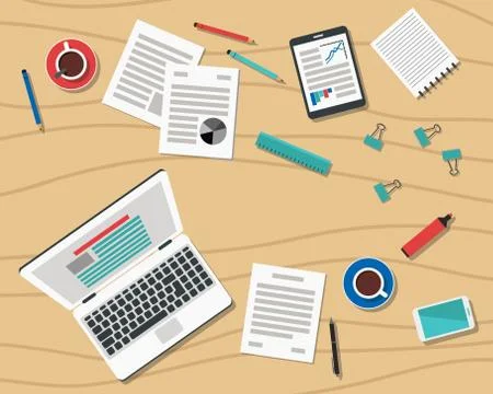 Flat Style Modern Design of Office Workplace Illustrazione stock