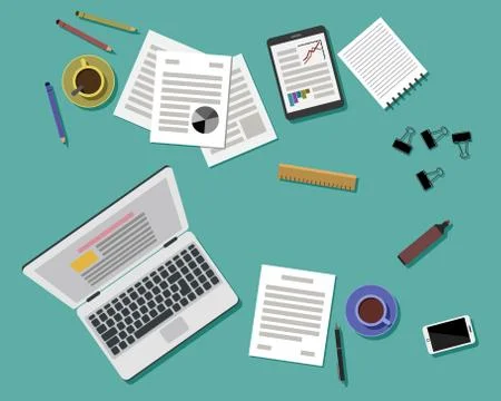 Flat Style Modern Design of Office Workplace Stock Illustration