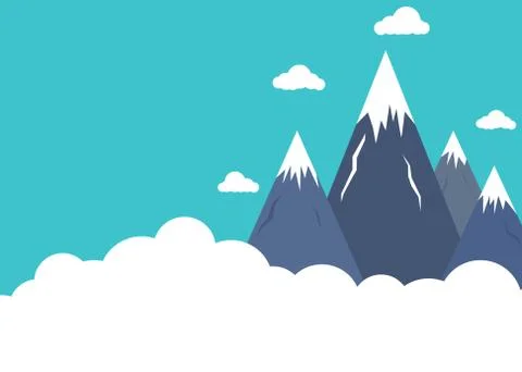 Flat style mountain peaks above clouds Stock Illustration