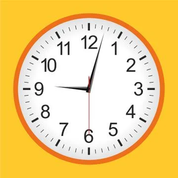 Flat style orange analogue clock Stock Illustration
