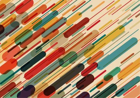 Flat style pattern with rounded objects and lines in color Stockillustratie