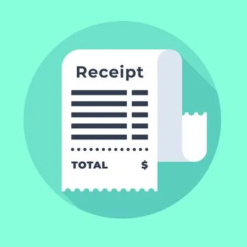 Flat Style Payment Receipt Icon with Total Amount and Dollar Sign on Green .. Illustrazione stock