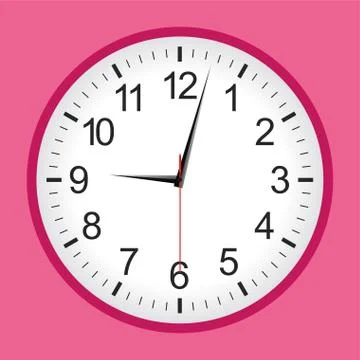 Flat style pink analogue clock Stock Illustration