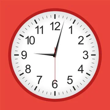 Flat style red analogue clock Stock Illustration