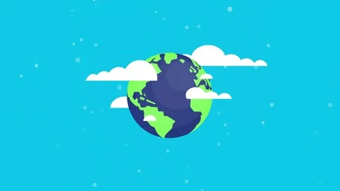 Flat style rotating earth and moving clouds seamless, loop. Earth day. Stock Footage 71709551