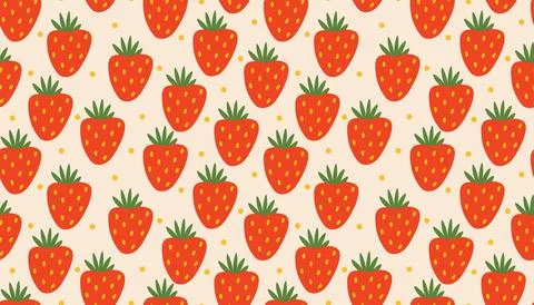 Flat style seamless pattern filled with vivid strawberries and dotted accents Stock Illustration