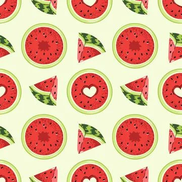 Flat Style Seamless Pattern with Watermelon Slice. Vibrant Fruit Texture for Stock Illustration