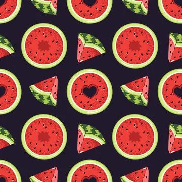 Flat Style Seamless Pattern with Watermelon Slice. Vibrant Fruit Texture fo.. Stock Illustration