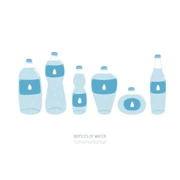 Flat style. Set of bottles of water. Icons. Use for card, poster, brochure, b Stock Illustration