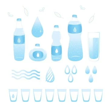 Flat style. Set of bottles of water. Icons. Use for card, poster, brochure, b イラスト素材