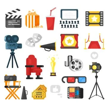 Flat style set of cinema icon. Stock Illustration