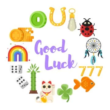Flat style set of luck objects. Stock Illustration