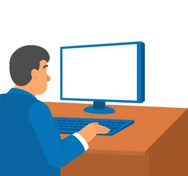 Flat-style side view illustration of a man working on a computer. Suitable .. 库存插图