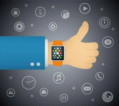 Flat style smart watch on hand Stock Illustration