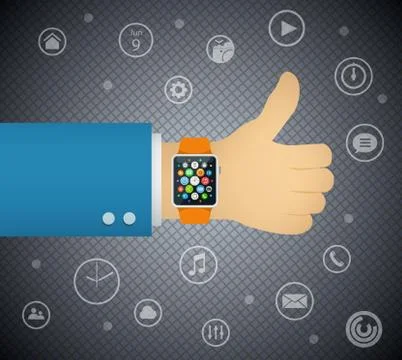 Flat style smart watch on hand Illustrazione stock